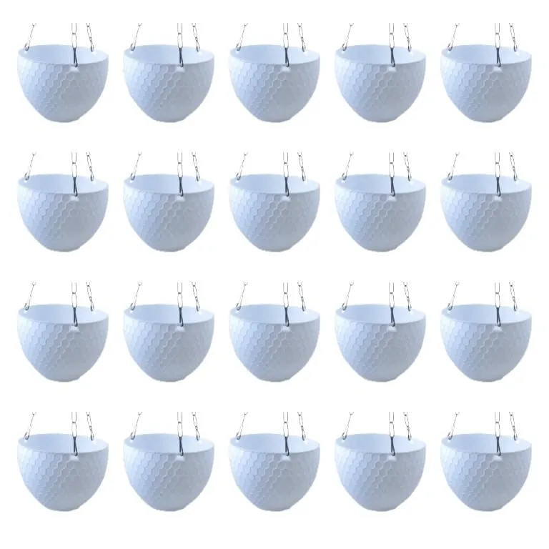 Set of 20 - 6 X 4 Inch White Premium Cerana Plastic Hanging Basket