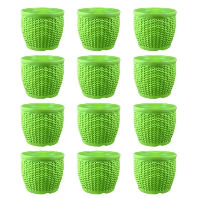 Set of 12 - 8 Inch Green Premium Matt Classic Plastic Pot