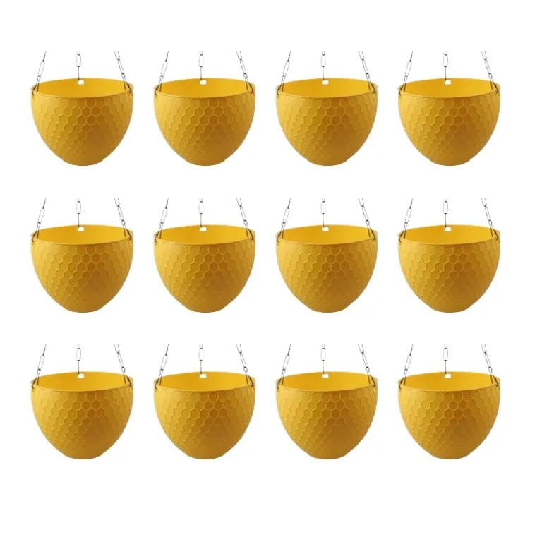 Set of 12 - 6 X 4 Inch Yellow Premium Cerana Plastic Hanging Basket