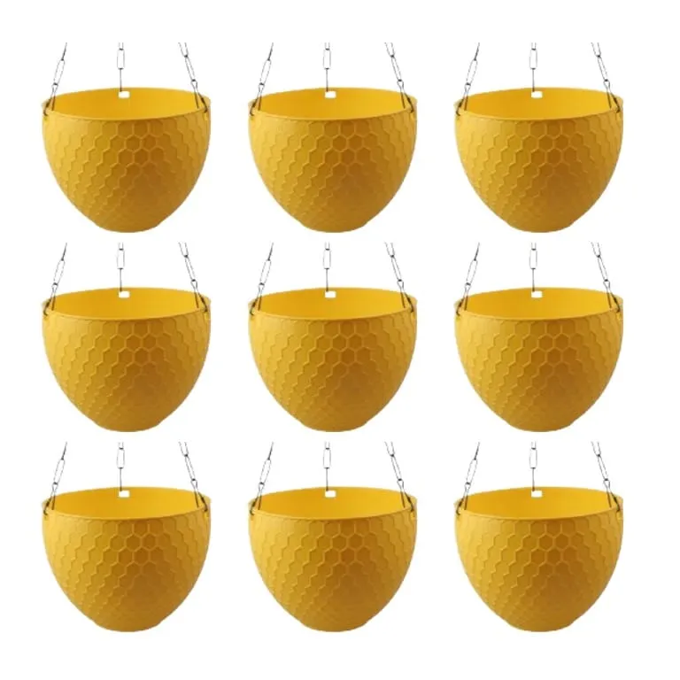 Set of 09 - 6 X 4 Inch Yellow Premium Cerana Plastic Hanging Basket