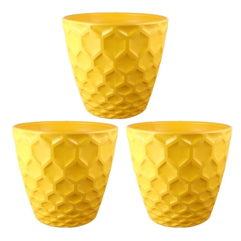 Set of 03 - 8 Inch Yellow Premium Royal Plastic Pot