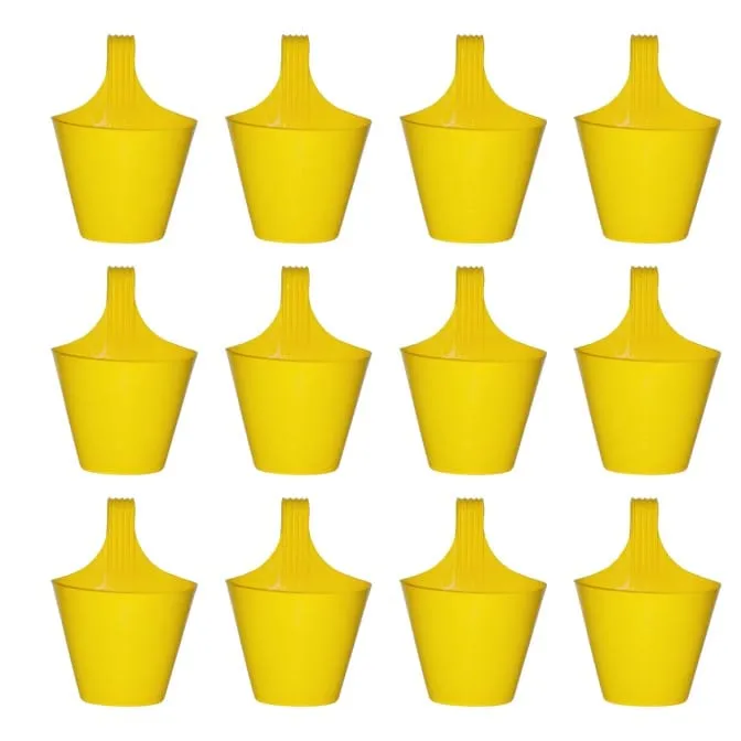 Set of 12 - 8 Inch Yellow Single Hook Hanging Plastic Pot