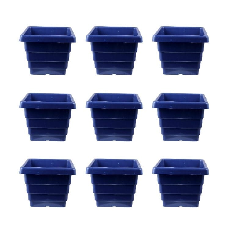 Set of 9 - 4 Inch Blue Premium Orchid Square Plastic Pot