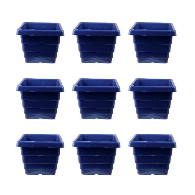 Set of 9 - 4 Inch Blue Premium Orchid Square Plastic Pot