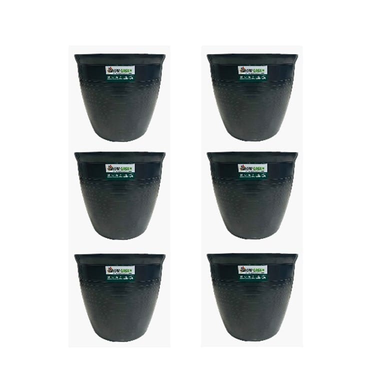 Set of 6 - 08 Inch Grey Premium Milo Round Plastic Pot