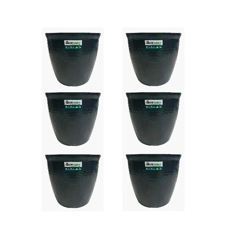 Set of 6 - 08 Inch Grey Premium Milo Round Plastic Pot