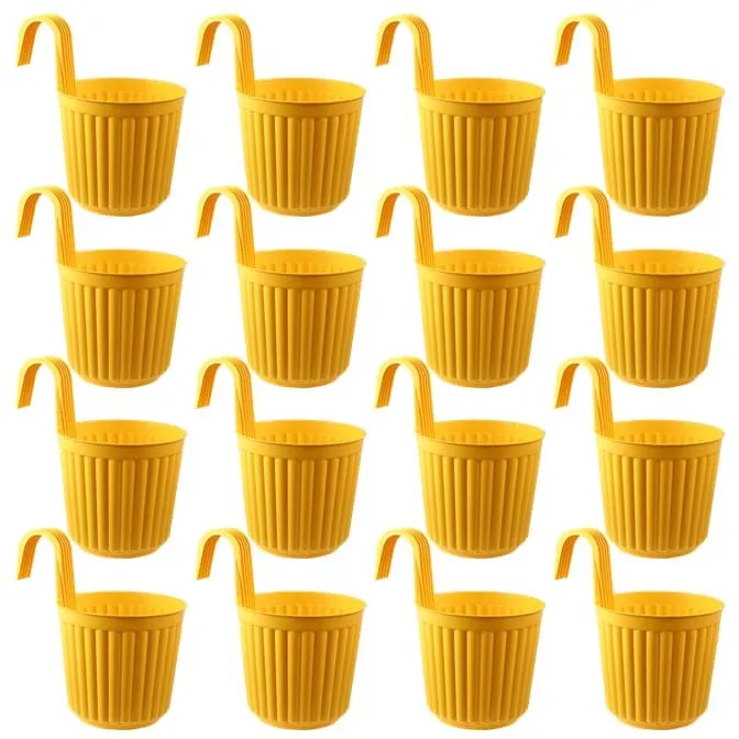 Set of 12 - 7 Inch Yellow Railing Single Hook Hanging Plastic Pot
