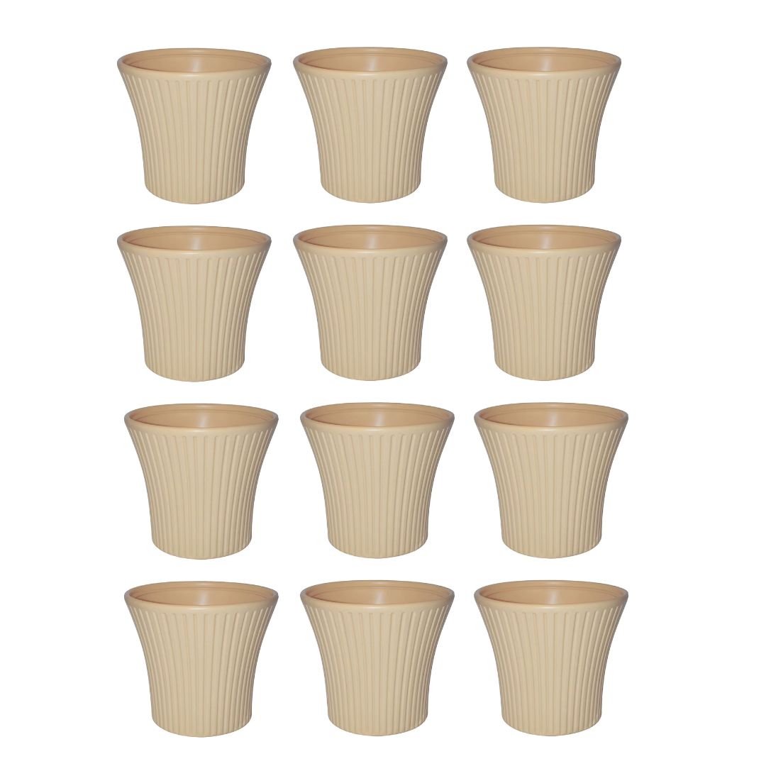 Set of 12 - 8 Inch Beige Sunrise Plastic Pot