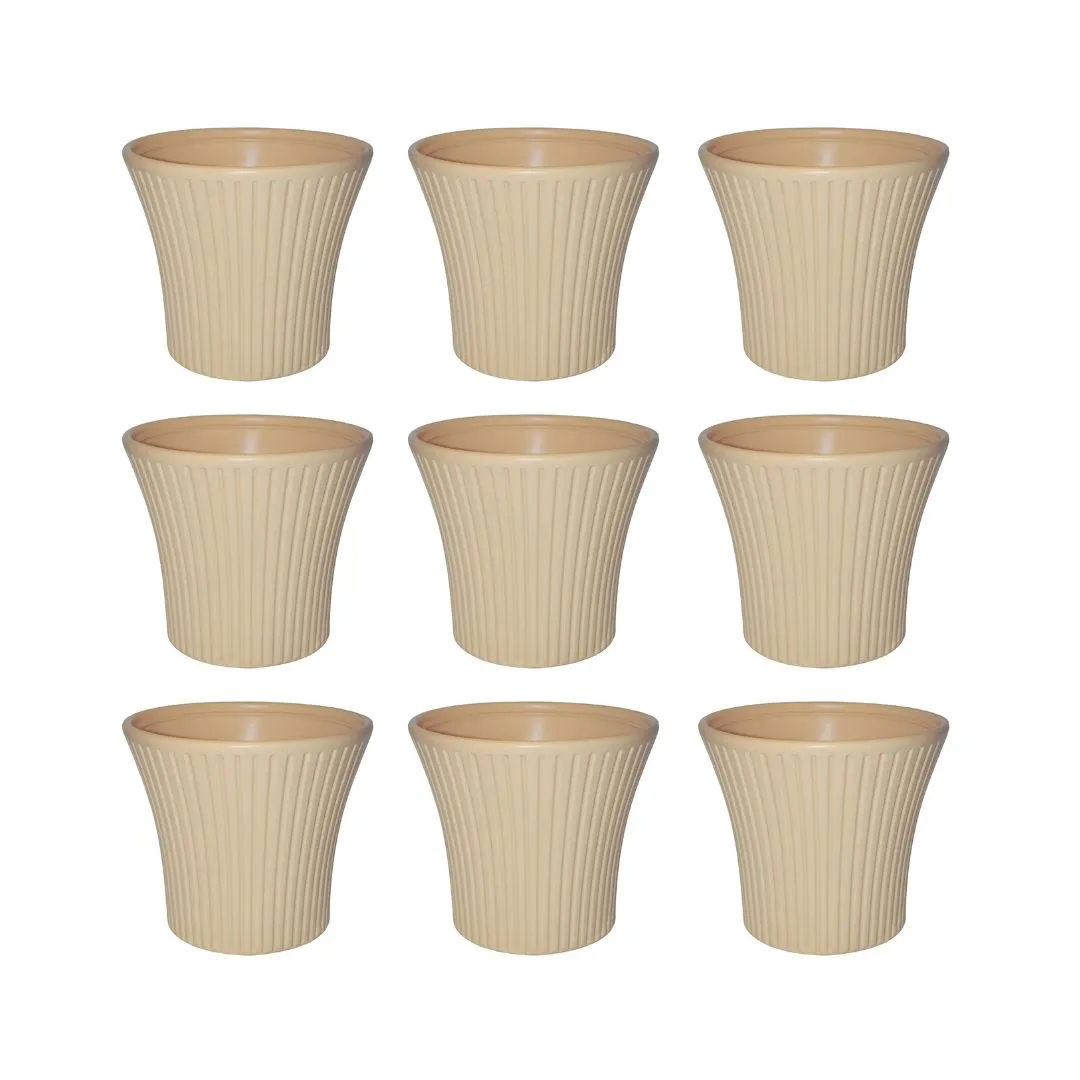 Set of 9 - 8 Inch Beige Sunrise Plastic Pot