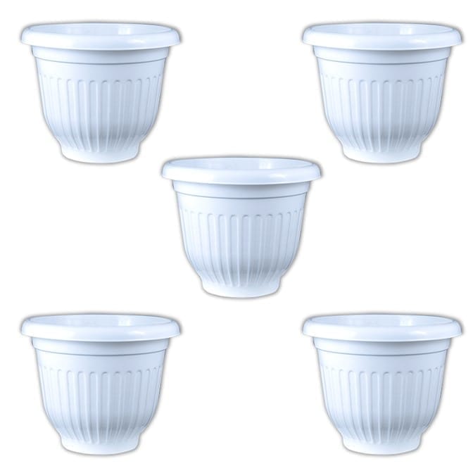 Set of 05 - 10 Inch White Olive Plastic Pot