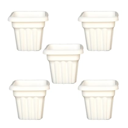 Buy Set of 05 - 8 Inch White Heavy Square Plastic Pot Online | Urvann.com