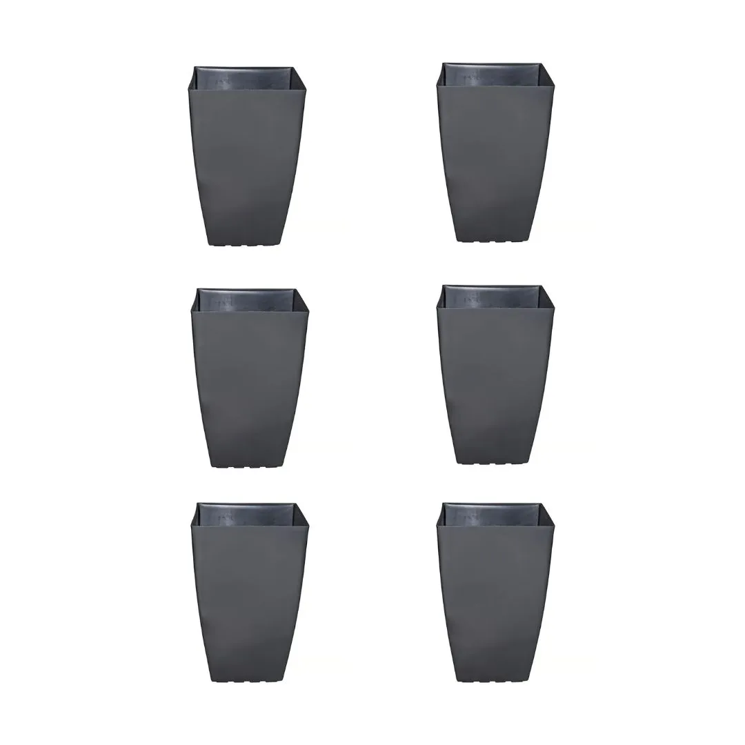 Set of 6 - 15 Inch Grey Square Tower Plastic Pot