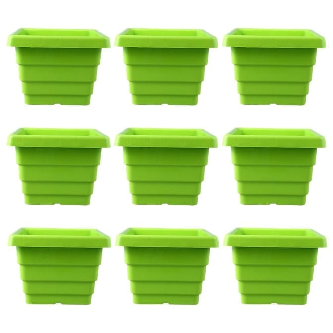Set of 09 - 4 Inch Green Premium Orchid Square Plastic Pot