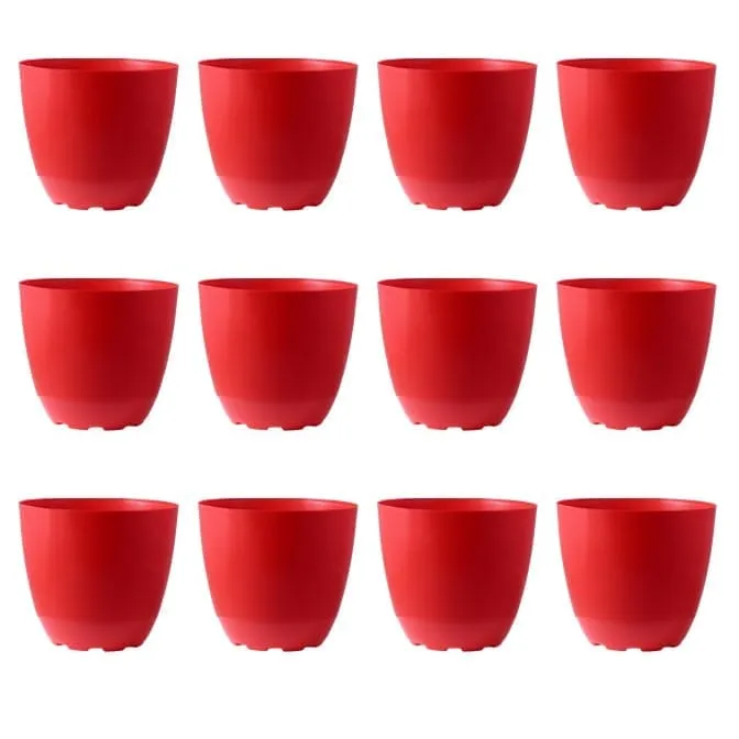 Set of 12 - 6 Inch Red Premium Orchid Round Plastic Pot