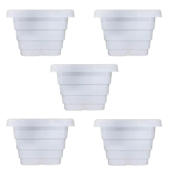 Set of 05 - 6 Inch White Premium Orchid Square Plastic Pot