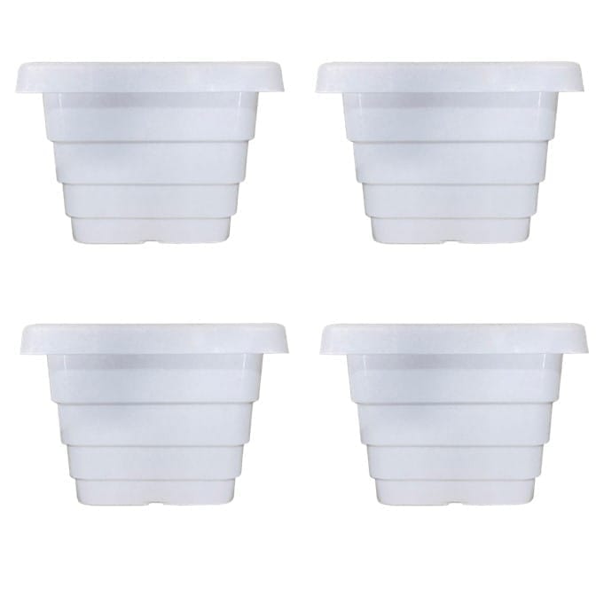 Set of 04 - 6 Inch White Premium Orchid Square Plastic Pot