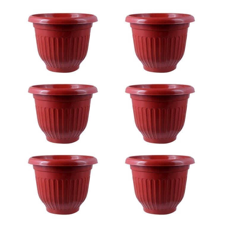 Set of 06 - 8 Inch Terracotta Red Olive Plastic Pot