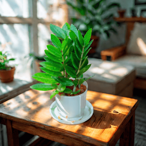 Gift Ready - Zz Green in 5 Inch White Premium Sphere Plastic Pot with Tray With a Chic Bag