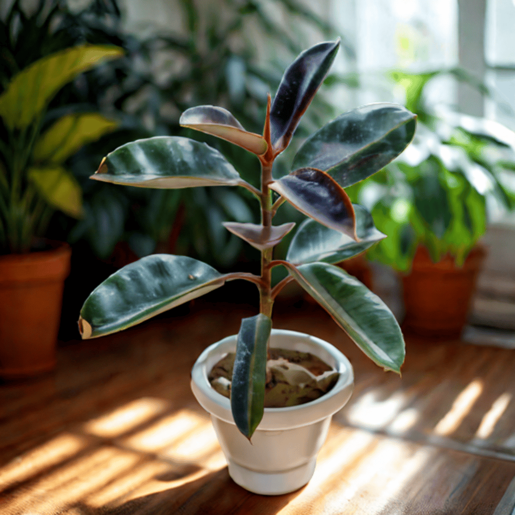 Rubber Plant Black in 8 Inch Classy White Plastic Pot