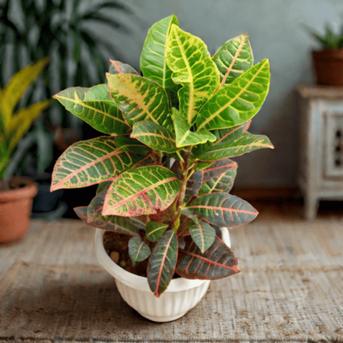 Croton Petra in 10 Inch White Olive Plastic Pot