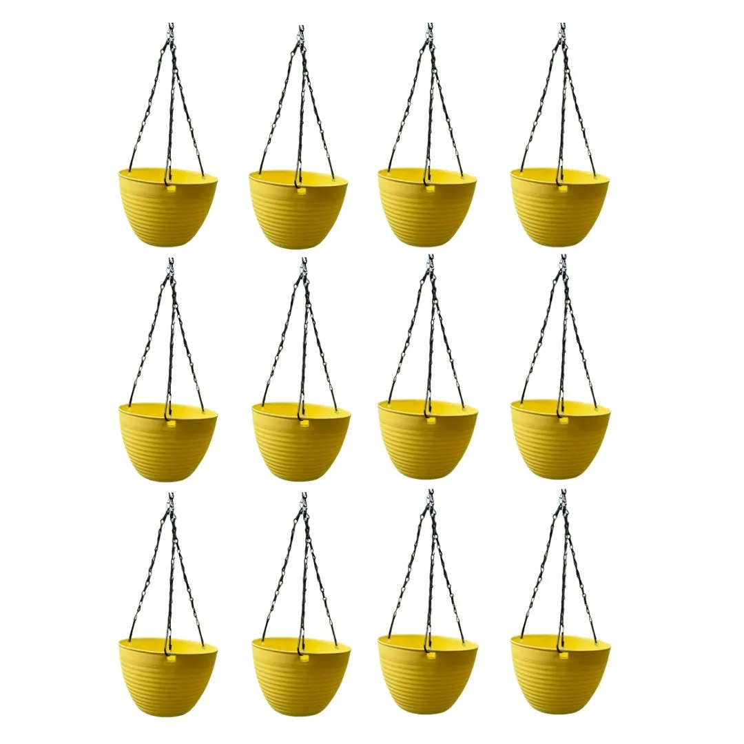 Set of 12 - 7 Inch Sunrise Yellow Premium Zylo Hanging Plastic Basket