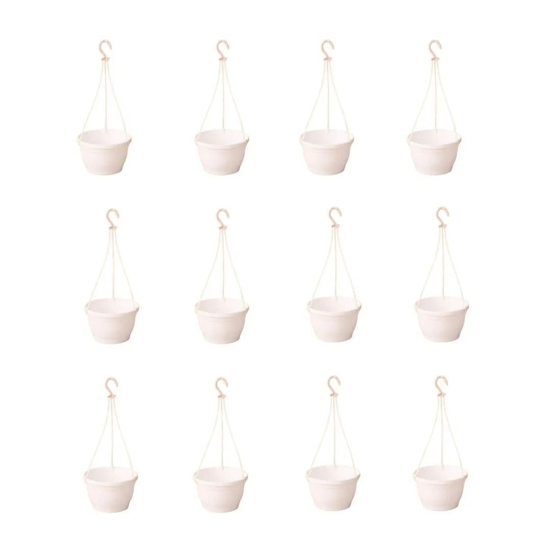 Set of 12 - 6 Inch White Premium Evara Hanging Plastic Pot