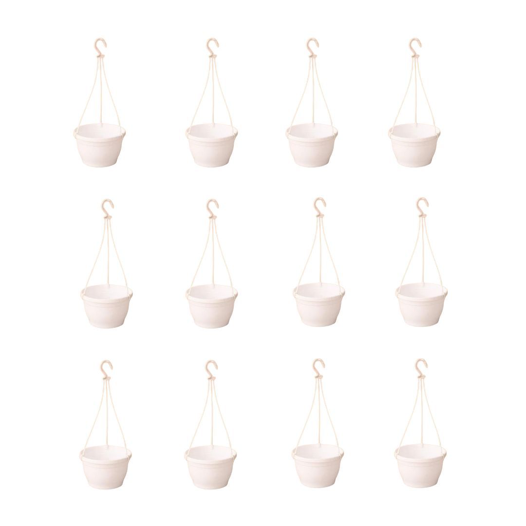 Set of 12 - 6 Inch White Premium Evara Hanging Plastic Pot