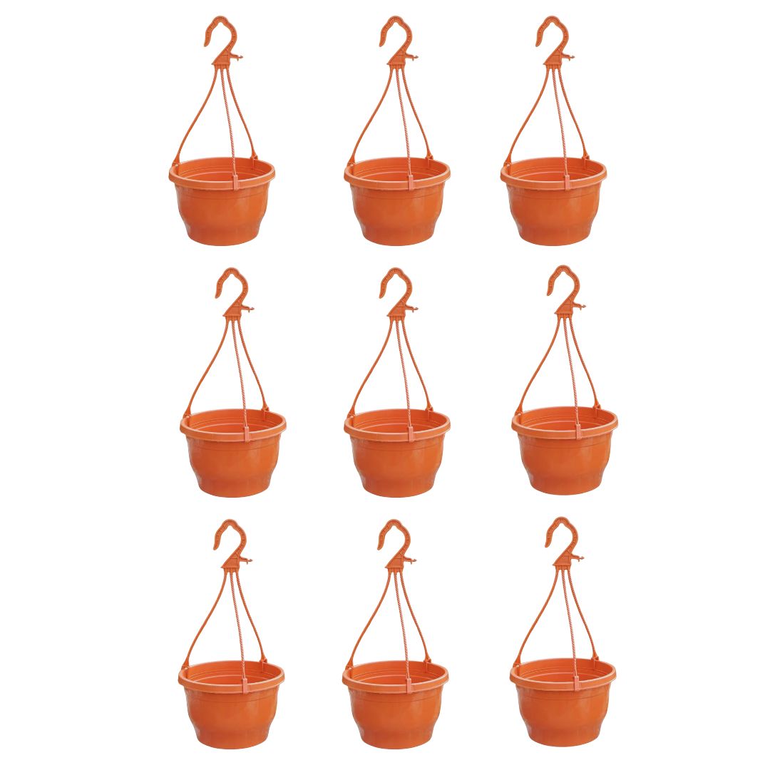 Set of 9 - 7 Inch Terracotta Red Premium Evara Hanging Plastic Pot