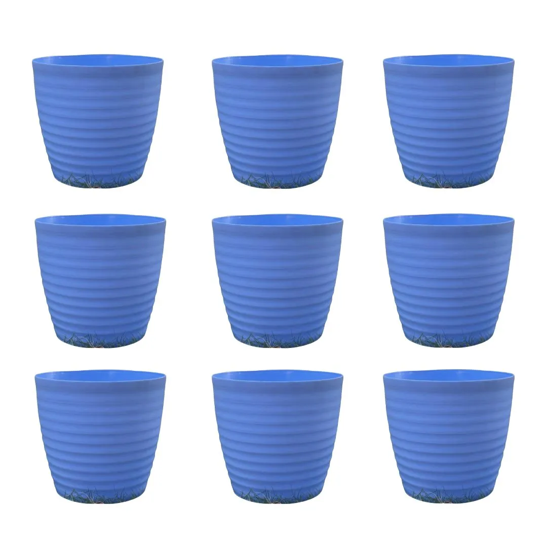 Set of 9 - 6 Inch Elvan Blue Avora Premium Plastic Planter