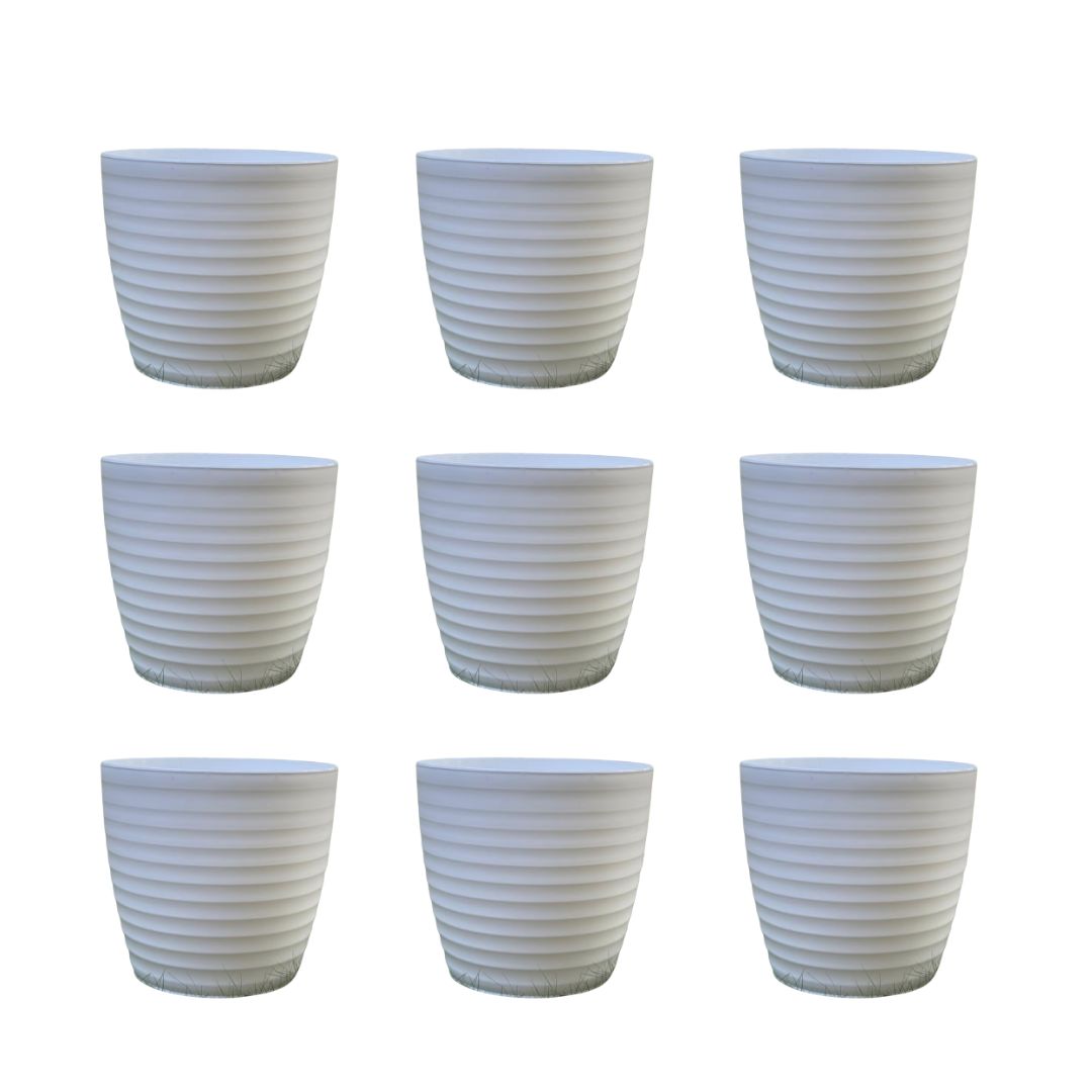 Set of 9 - 6 Inch White Avora Premium Plastic Planter
