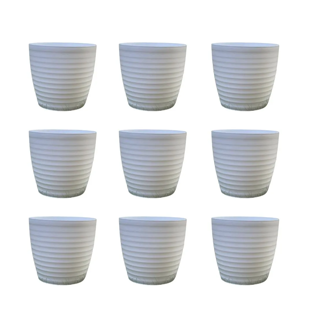 Set of 9 - 6 Inch White Avora Premium Plastic Planter