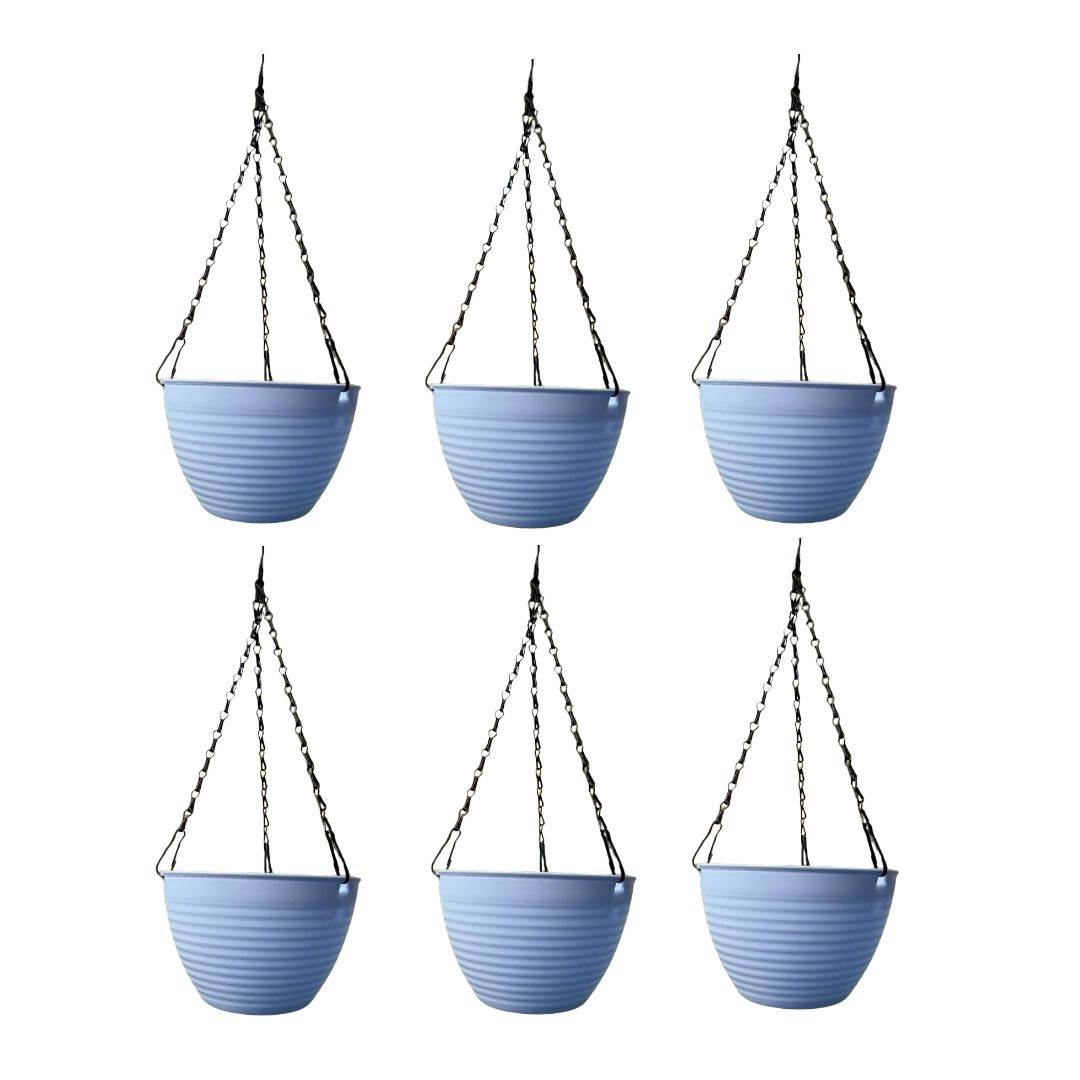 Set of 6 - 7 Inch Majesty Blue Premium Zylo Hanging Plastic Basket
