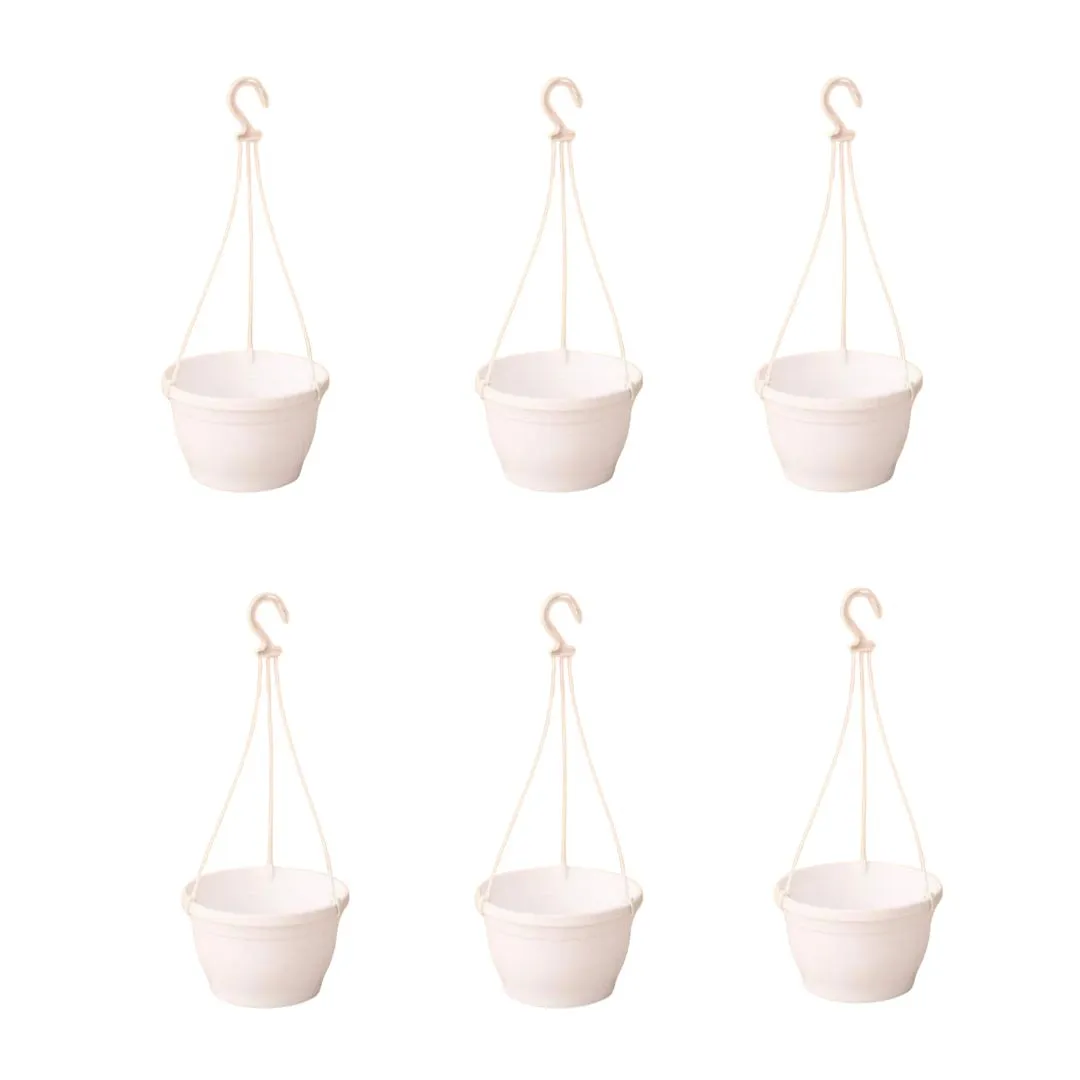Set of 6 - 7 Inch White Premium Evara Hanging Plastic Pot