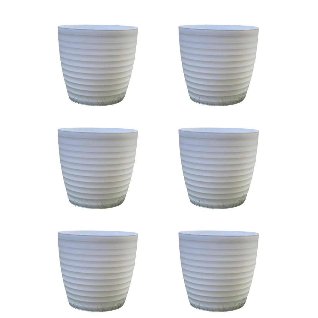 Set of 6 - 6 Inch White Avora Premium Plastic Planter