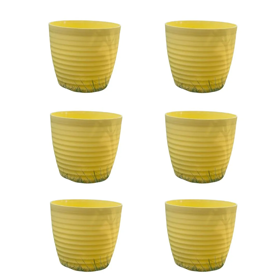 Set of 6 - 5 Inch Bloom Yellow Avora Premium Plastic Planter