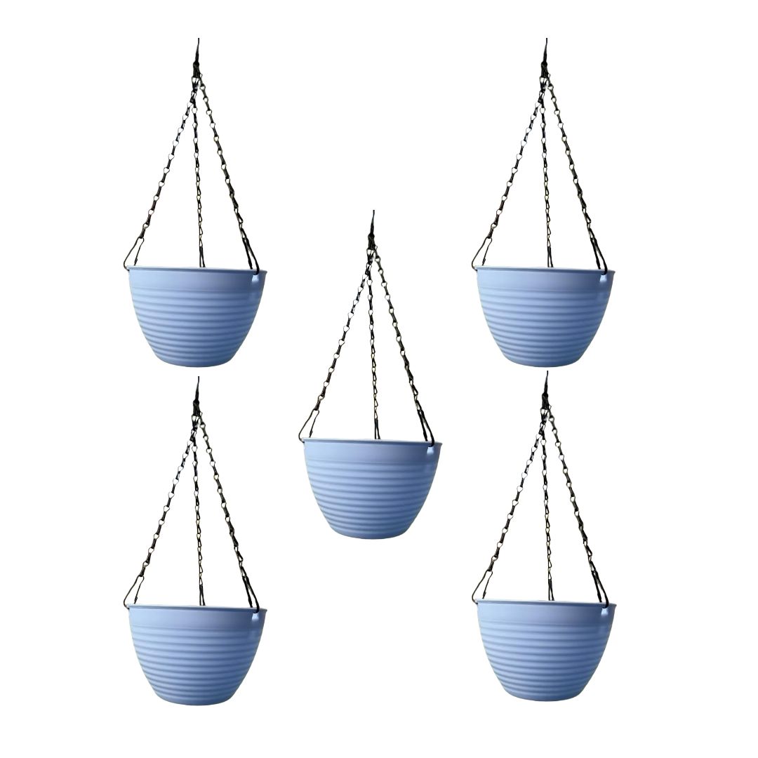 Set of 5 - 7 Inch Majesty Blue Premium Zylo Hanging Plastic Basket