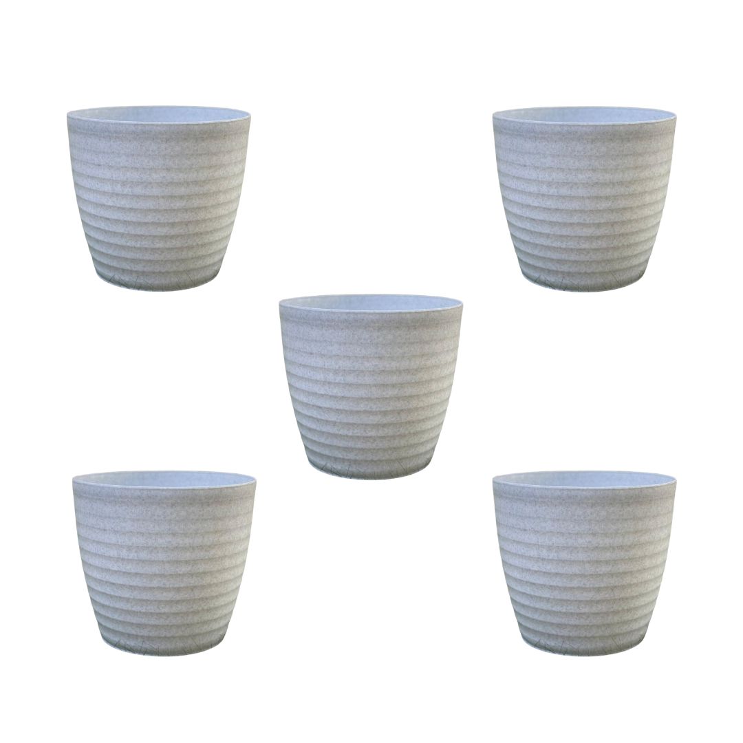 Set of 5 - 7 Inch Grey Avora Premium Plastic Planter