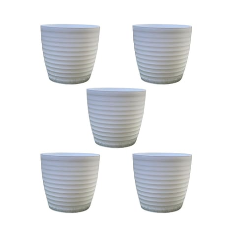 Set of 5 - 5 Inch White Avora Premium Plastic Planter