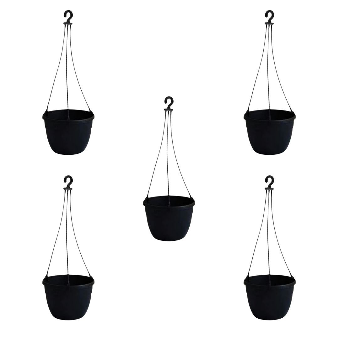 Set of 5 - 6 Inch Black Premium Evara Hanging Plastic Pot