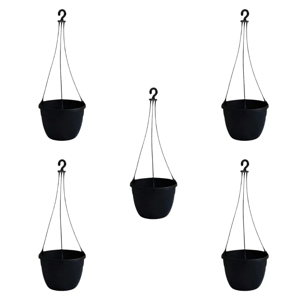 Set of 5 - 6 Inch Black Premium Evara Hanging Plastic Pot