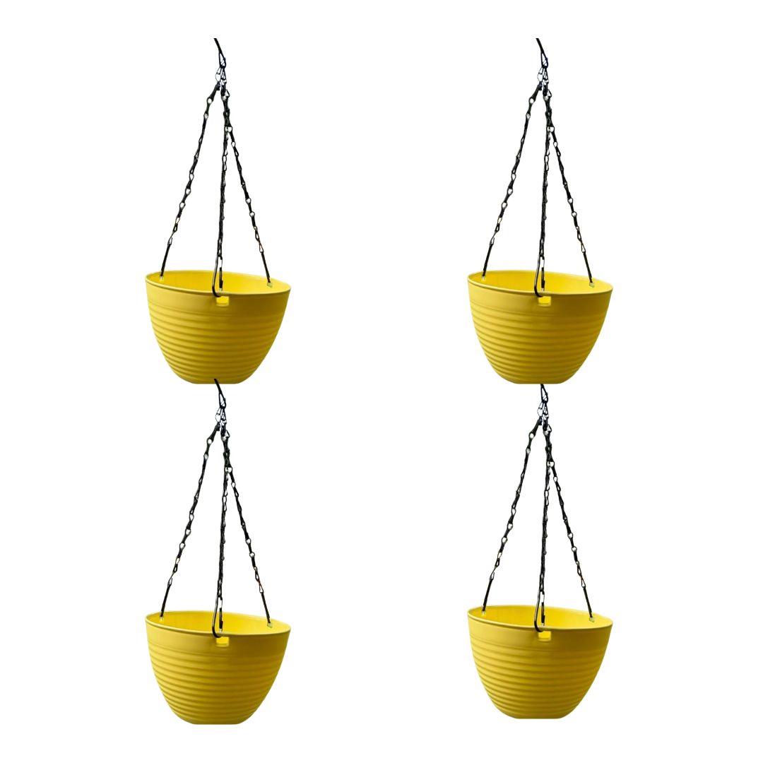 Set of 4 - 7 Inch Sunrise Yellow Premium Zylo Hanging Plastic Basket