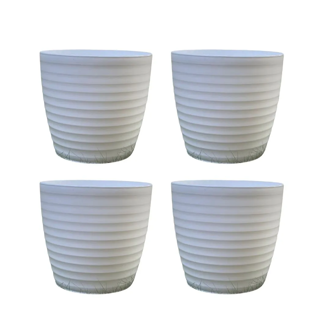 Set of 4 - 6 Inch White Avora Premium Plastic Planter