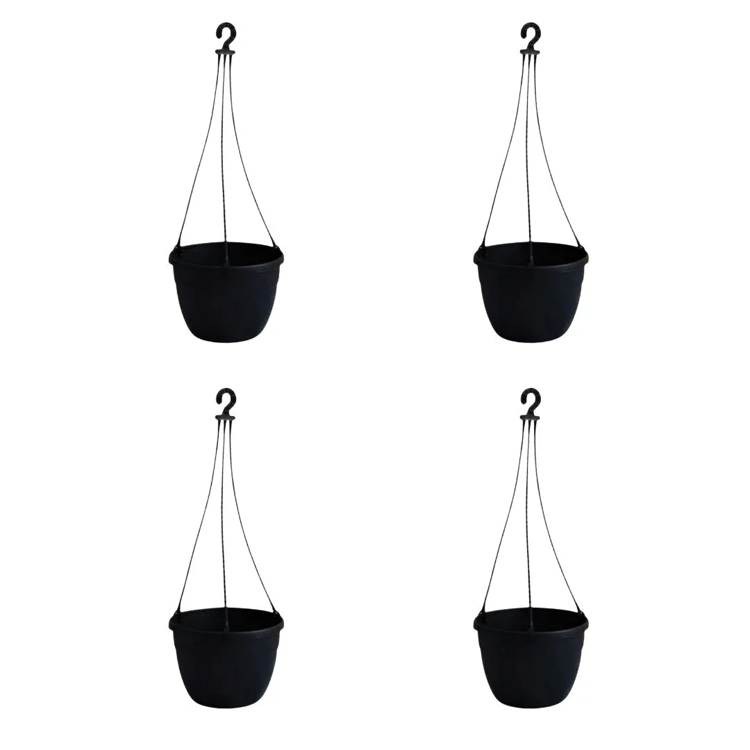 Set of 4 - 7 Inch Black Premium Evara Hanging Plastic Pot