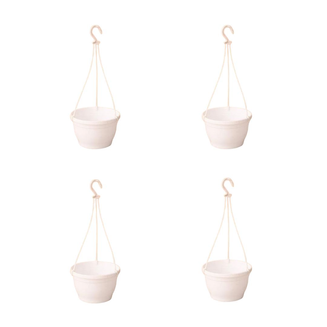 Set of 4 - 6 Inch White Premium Evara Hanging Plastic Pot