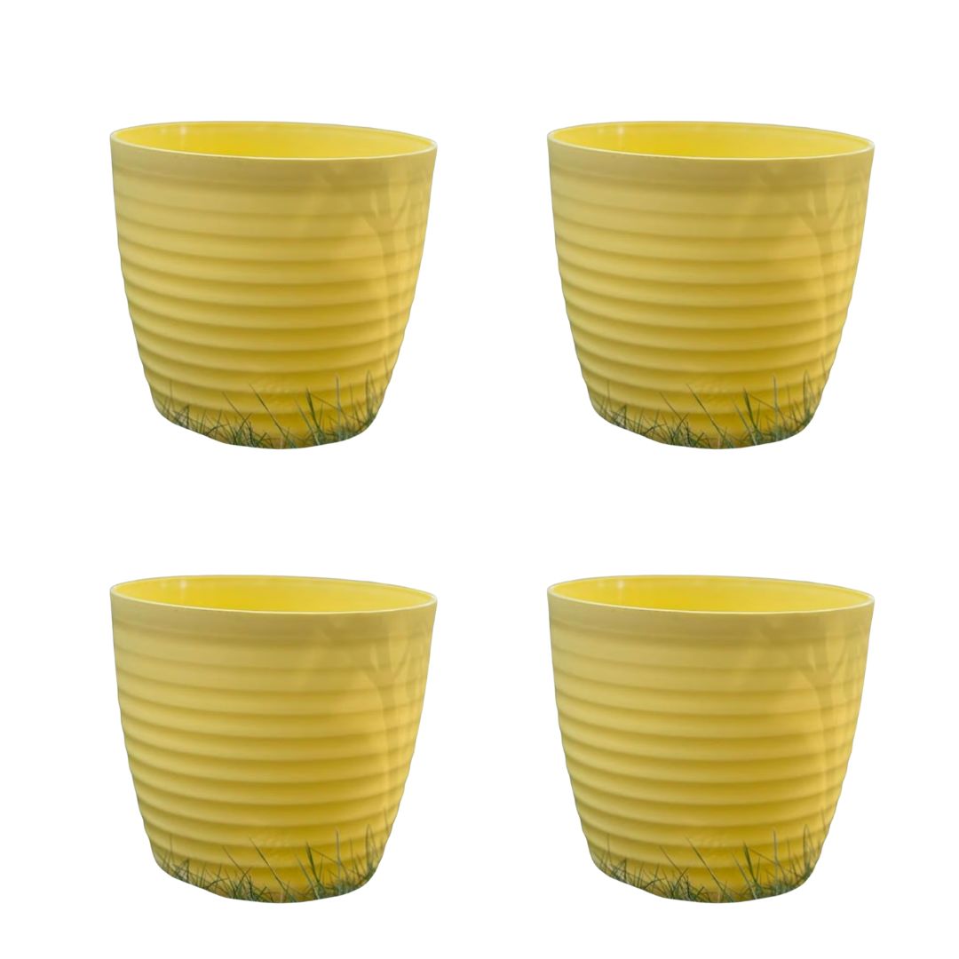 Set of 4 - 5 Inch Bloom Yellow Avora Premium Plastic Planter