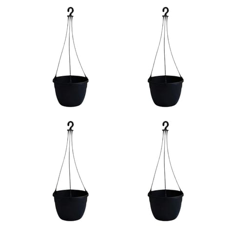 Set of 4 - 6 Inch Black Premium Evara Hanging Plastic Pot