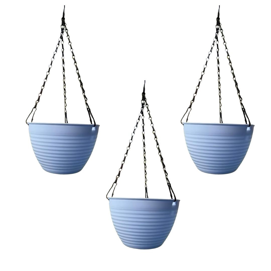 Set of 3 - 7 Inch Majesty Blue Premium Zylo Hanging Plastic Basket