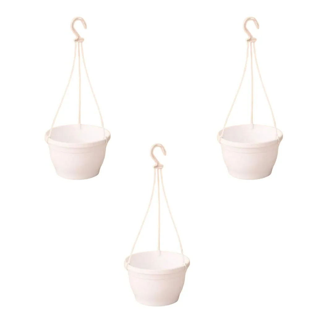 Set of 3 - 7 Inch White Premium Evara Hanging Plastic Pot
