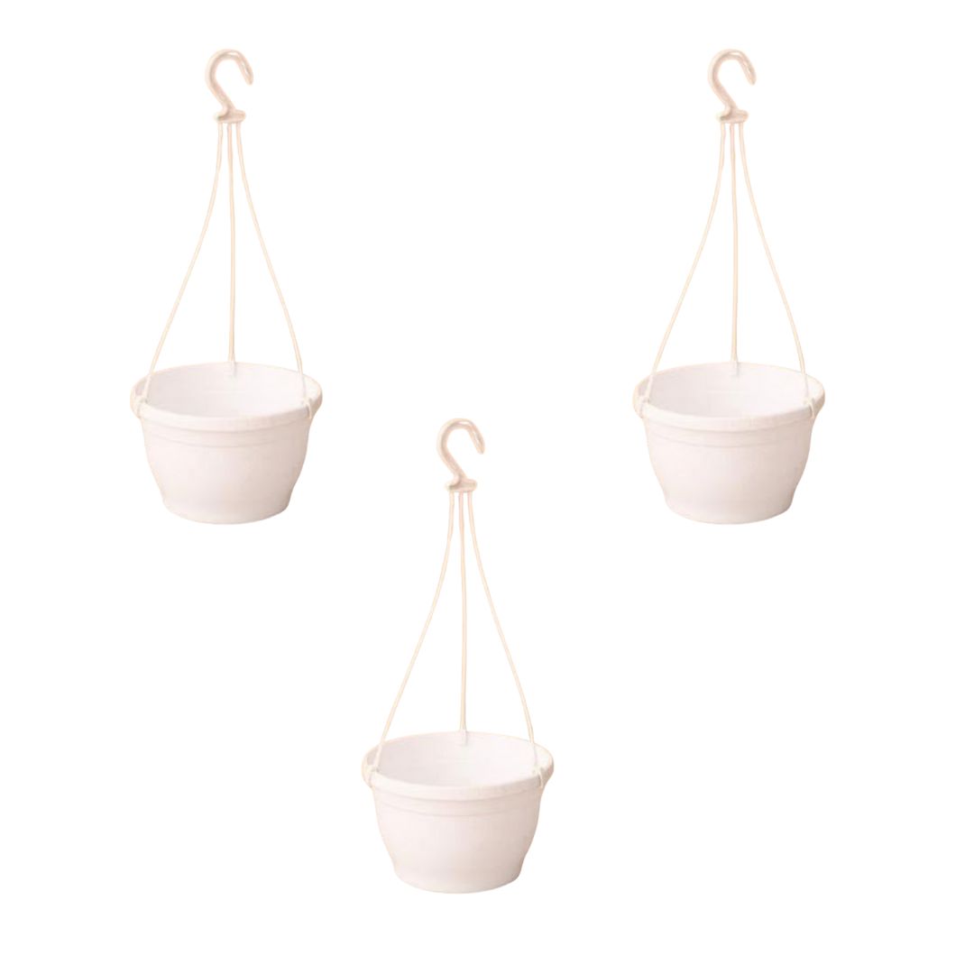 Set of 3 - 7 Inch White Premium Evara Hanging Plastic Pot