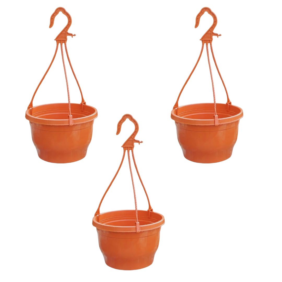 Set of 3 - 7 Inch Terracotta Red Premium Evara Hanging Plastic Pot